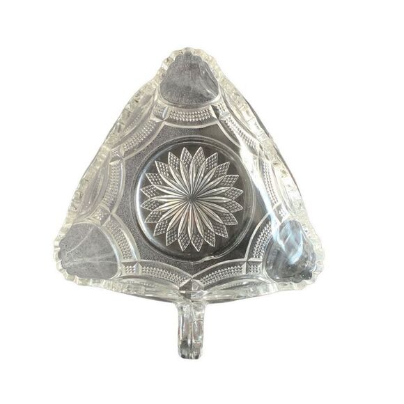 Vintage Fostoria American Glass Triangle Candy Nappy Dish with Handle - An Elega - Picture 1 of 14